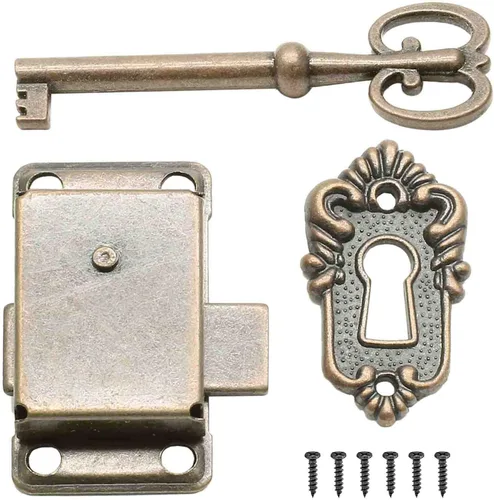 BokWin Cerradura decorativa para gabinete, cerradura de bronce vintage para muebles con llave y tornillos de montaje (1 juego)