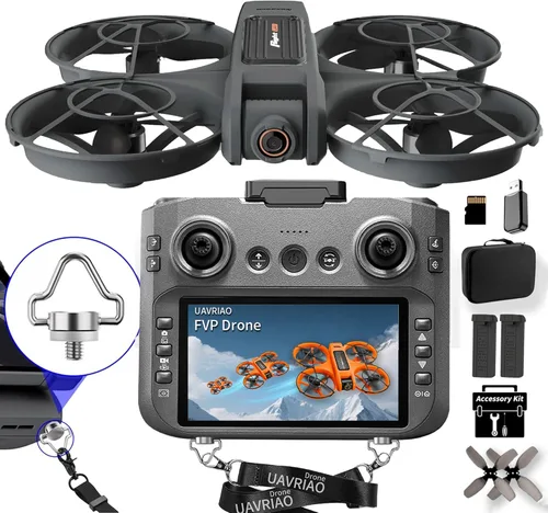 Drone de control remoto de pantalla HD de 4.5 pulgadas con cámara dual 2K y motores sin escobillas, cuadricóptero de seguridad de protección de