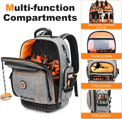 Miniatura 6 de Mochila de herramientas con rueda, mochila de herramientas rodante para electricistas, bolsa de herramientas resistente con rueda para trabajo