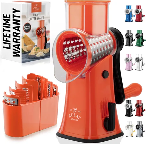 Miniatura 25 de Zulay Kitchen Rallador rotativo de queso de 5 cuchillas, rallador de queso manual de manivela con succión reforzada y 5 tambores intercambiables