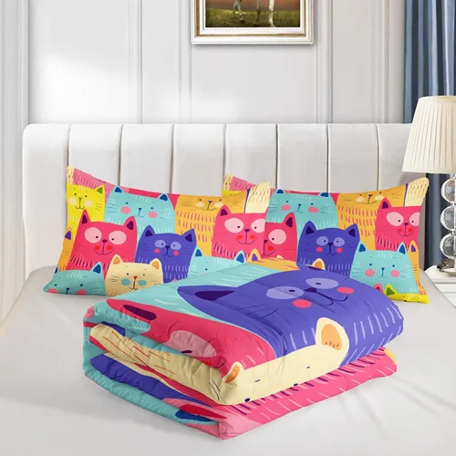 Miniatura 4 de BailiPromise Juego de edredón con diseño de gato lindo para niños, ropa de cama de dibujos animados para mascotas, 3 piezas, tamaño Queen para niños