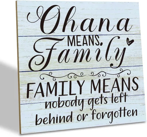 Miniatura 10 de Placa de Madera Familiar, "La Familia Significa Que Nadie Se Queda Atrás o Se Olvida", 15.7x15.7 cm Cartel de Arte de Mesa, Decoración de Cita