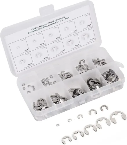 Miniatura 9 de Juego de 120 piezas de clip E Surtido Arandela Acero Inoxidable Anillo de Retención Externa Circlip 0.059 in a 0.394 in