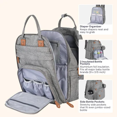 Miniatura 59 de BabbleRoo - Mochila para pañales - Bolso de viaje con artículos esenciales para bebés - Mochila multifunción resistente al agua, bolso de viaje