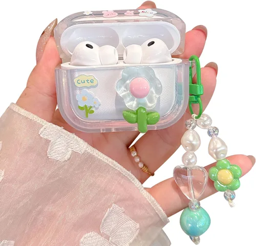 Miniatura 10 de Funda para Airpod Pro 2/1, linda flor 3D con llavero funda protectora de TPU transparente compatible con AirPods Pro de 2ª y 1ª generación, funda