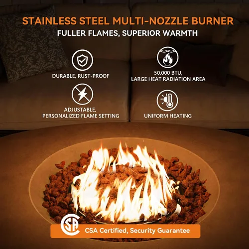 Miniatura 5 de COSIEST mesa cuadrada de propano para exteriores de arenisca con protector contra el viento, certificada, quemador de acero inoxidable de 50,000