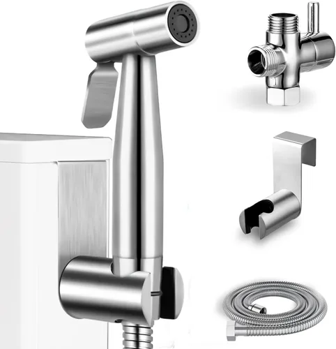 Miniatura 9 de Pulverizador de bidé de mano para inodoro, juego de rociadores de bidé de baño portátil de acero inoxidable con control de presión de agua, rociador