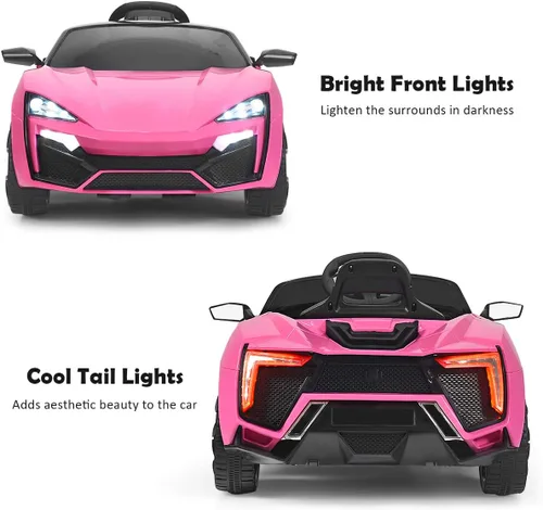 Miniatura 5 de Costzon Vehículo eléctrico con batería de 12 V con modos de control manual y remoto, luces LED, bocina, música, MP3, USB, TF, 3 velocidades, Rosa