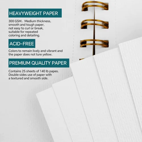 Miniatura 4 de REALART Bloc de papel de acuarela A4, 9 x 12 pulgadas, 140 libras/10.58 oz/m², 25 hojas