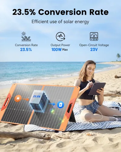 Miniatura 4 de SOLUPUP Panel solar portátil de 100 W para estación de energía, cargador solar plegable de alta eficiencia con cable DC/XT60/Anderson, salidas USB