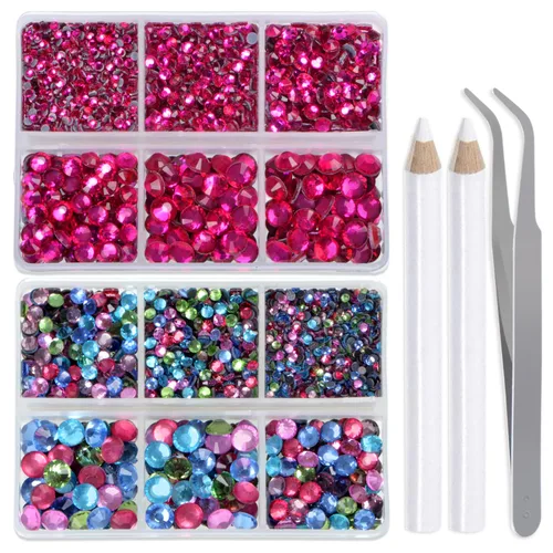 Miniatura 19 de LPBeads 6400 unidades de diamantes termoadhesivos de 12 colores con parte trasera plana, 5 tamaños mixtos, gemas de cristal redondas con pinzas