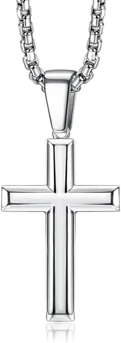 Jstyle Collar de cruz para hombre, colgante de cruz de plata de ley con cadena Rolo para hombres y mujeres, 16-24 pulgadas, Circonia cúbica