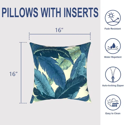 Miniatura 96 de Juego de 2 almohadas para exteriores de 16 x 16 pulgadas, repelentes al agua con interiores, para muebles de patio, hogar, jardín, geometría bohemia