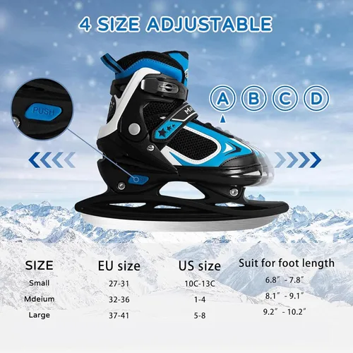 Miniatura 5 de MammyGol Patines de hielo ajustables para niños y jóvenes, patinaje juvenil, hockey, cordones, patinaje para principiantes, para niños de 4 a 12