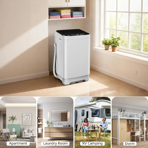 Miniatura 7 de Lavadora portátil, lavadora portátil completamente automática de 17.7 libras, lavadora pequeña, 10 programas de lavado, temporizador de 24 horas