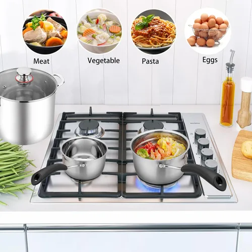 Miniatura 4 de TeamFar Cacerola de 1 cuarto de galón y 2 cuartos de galón con tapa, olla pequeña de cocción de acero inoxidable, cacerola para leche y salsas