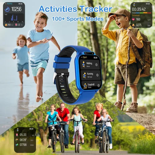 Miniatura 4 de Reloj inteligente para niños de 1.85 pulgadas con rastreador de actividad física, sin aplicación/teléfono, modos deportivos impermeables IP68, Azul
