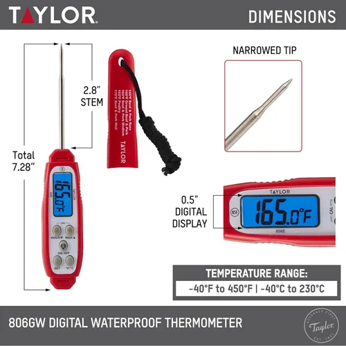 Miniatura 3 de Taylor Termómetro digital de lectura instantánea para preparación de comidas GLP-1 con alto contenido de proteínas, sonda de cocina impermeable