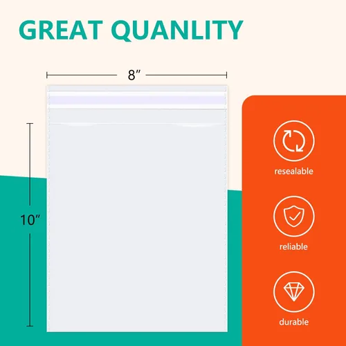 Miniatura 2 de iMailer - 100 unidades - Bolsas de celofán de plástico transparente de 8 x 10 pulgadas - Bolsas de celofán autosellables resellables para tarjetas