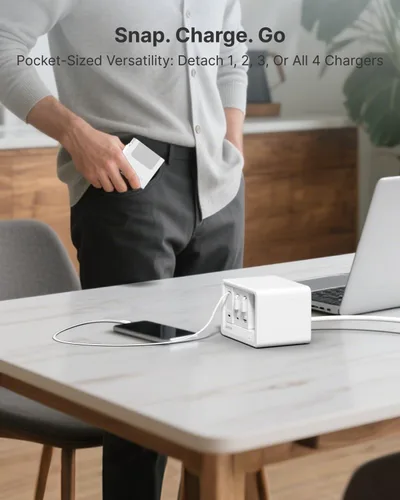Miniatura 7 de Gitryin 12-in-1 Desktop Charging Station with 3 Retractable Type-C Charger Blocks, 1 Micro and 1 Lightning Charger, 4 USB C Ports, 160W Fast
