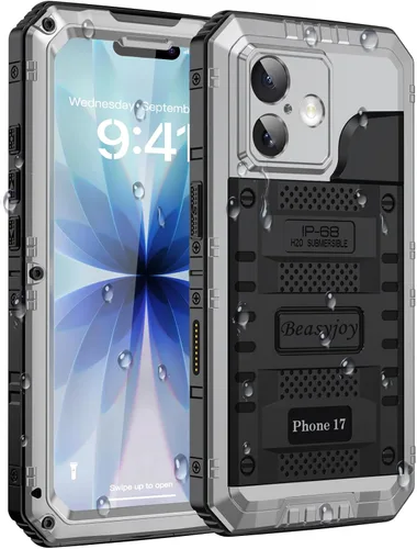 Miniatura 13 de Beasyjoy - Funda impermeable para iPhone 13 Pro, carcasa de metal con protector de pantalla integrado, carcasa protectora de cuerpo completo de Negro