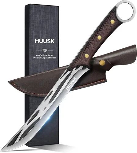 Miniatura 8 de Huusk Cuchillo vikingo con vaina, cuchillo de carnicero forjado a mano para cortar carne, cuchillos de carne de acero de alto carbono, cuchillos