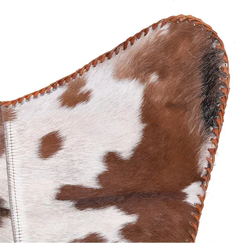 Miniatura 8 de cuero Silla de mariposa de cuero hecha a mano para sala de estar, silla de cuero cosido a mano mariposa (blanco bronceado)