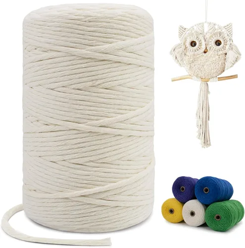 Miniatura 66 de Cuerda de macramé de una sola hebra de 0.197 in x 110 yardas, cuerda de macramé de algodón natural de 0.197 in, cuerda de algodón grueso para colgar