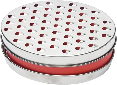 Miniatura 9 de Rallador de queso con recipiente y tapa, juego de caja de rallador de acero inoxidable, 7.09 x 2.76 pulgadas, rojo, 2 cuchillas, rallador de cocina
