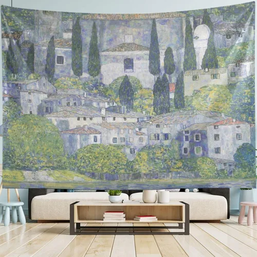 AHOMY Tapiz artístico de Gustav Klimt Church in Cassone, tapiz para colgar en la pared, paisajes naturales, tapices para sala de estar, dormitorio,