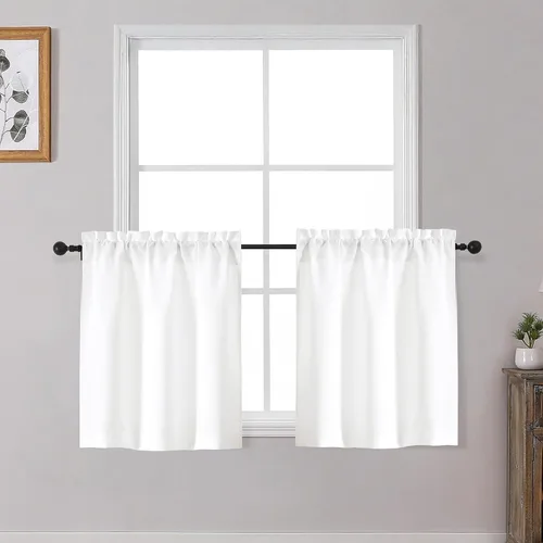 Miniatura 42 de OWENIE Cortinas de Cocina Negras Sobre Fregadero de 24 Pulgadas de Largo, Juego de 2 Paneles, Cortinas Cortas de Café con Textura Filtrante de Luz
