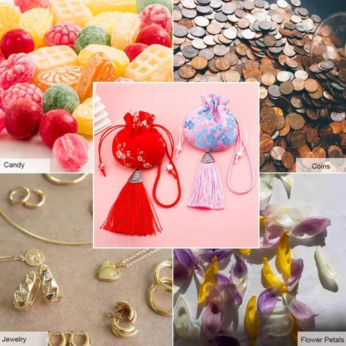 Miniatura 5 de Petunny 10 bolsitas chinas, con cordón, bolsa de brocado para joyas, brocado de seda, doble capa, con cordón, bolsa de regalo, para manualidades