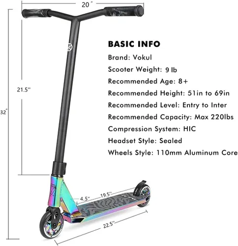 Miniatura 5 de VOKUL K1 Pro Scooters – Scooter de trucos Scooter de trucos – Scooter de estilo libre intermedio y principiante para niños de 8 años en adelante