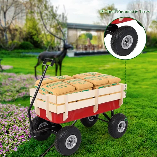 Miniatura 5 de Outvita Carro de carga todo terreno para exteriores con neumáticos de aire de 10 pulgadas, estructura de acero, carro de soporte lateral de madera