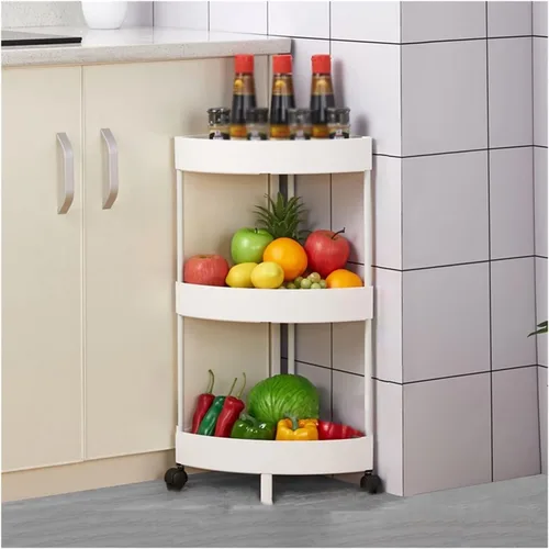 Miniatura 6 de Estante de almacenamiento para estantes esquineros, estantes triangulares de cocina, estante de varios niveles con ruedas, soporte para piso