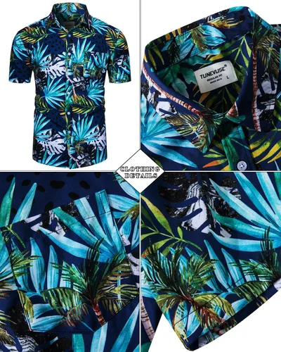 Miniatura 58 de TUNEVUSE Conjunto de camisas y pantalones cortos hawaianos para hombre, 2 piezas, trajes de playa con estampado de flores, traje tropical de verano