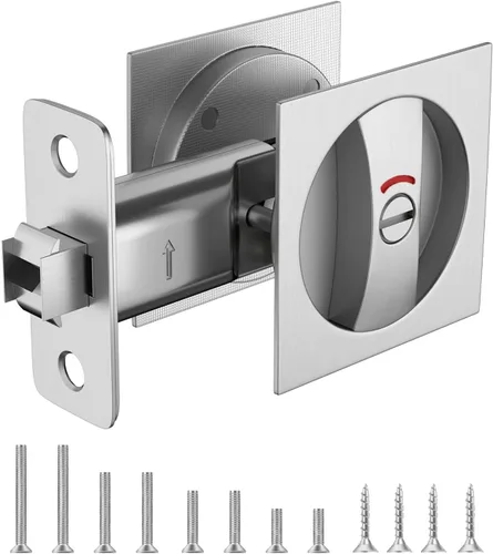 Miniatura 9 de Cerradura de puerta de bolsillo redondo con indicador, 1 paquete de accesorios contemporáneos de privacidad para puerta, pestillo de puerta de Oro