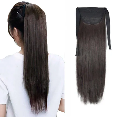 Miniatura 34 de Extensión de cabello sintético rizado con clip, cola de caballo larga, con clip, para niñas, mujeres y mujeres