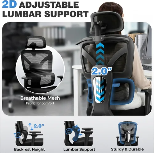 Miniatura 10 de Ergonomic Office Desk Chair, Breathable Mesh Office Chair with Lumbar Support, Computer Desk Chairs Comfy for Home Office, Work, Study, 300LBS