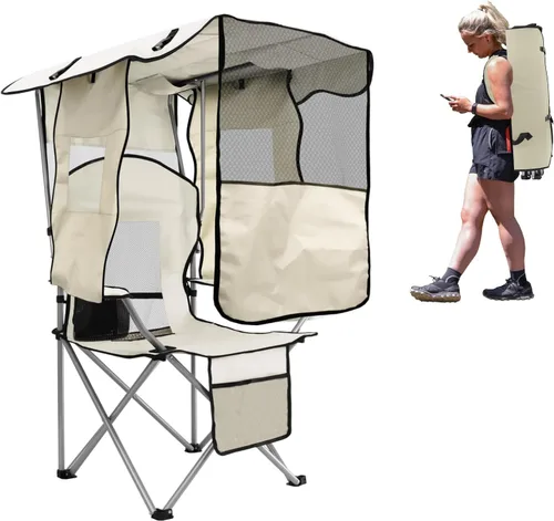 Miniatura 9 de BESTHLS Silla de camping con toldo sillas de playa plegables portátiles con enfriador, respaldo de malla, portavasos y bolsillo para campamento, Azul