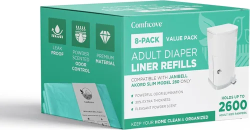 Miniatura 8 de COMFICOVE - Paquete de 4 recambios de forro de pañales para adultos, compatibles con el modelo Janibell Akord 280 Slim, sistema de pañales