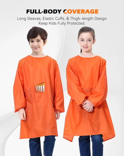 Miniatura 3 de Bata de arte para niños, delantal impermeable con bolsillo para niños, batas de pintura de artista con manga larga para niños y niñas