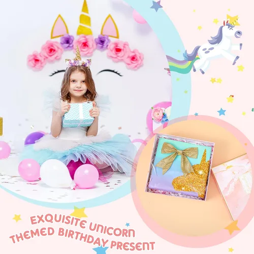 Miniatura 6 de Zhehao Mantel desechable de cumpleaños de unicornio de 108 x 54 pulgadas, mantel de plástico a rayas multicolor para fiesta de cumpleaños