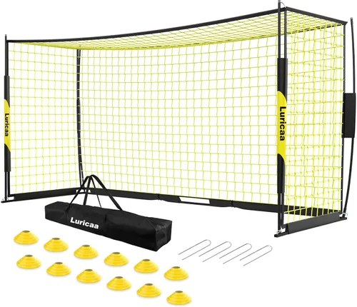 Portería de fútbol plegable, 12×6 pies / 16×7 pies. Portería de fútbol portátil para el patio trasero, con configuración rápida, incluye 1 bolsa de