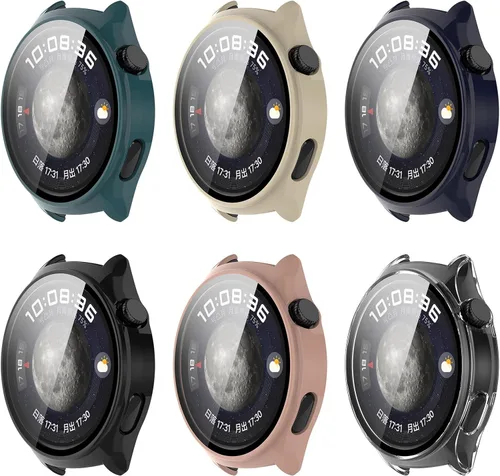 Miniatura 10 de PC+Funda protectora de pantalla de vidrio templado compatible con Huawei Watch 4, protector de pantalla para Huawei Watch 4, cobertura completa negro