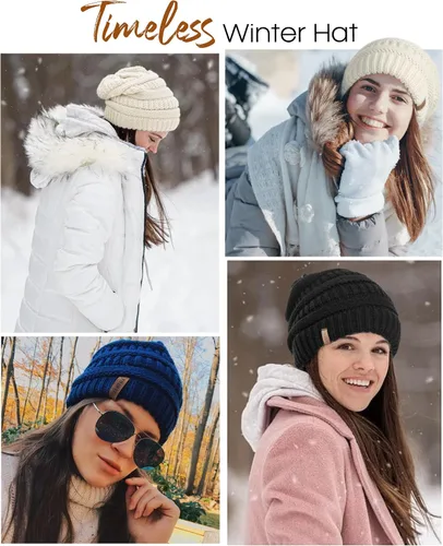 Miniatura 6 de FURTALK Gorros de invierno para mujer, con forro polar, gorro de punto holgado y cálido, gorro de esquí