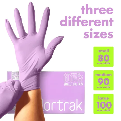 Miniatura 6 de Colortrak Luminous Collection - Guantes desechables de nitrilo, color lila escarcha, pequeños, de un solo uso, seguros para alérgicos, sin látex