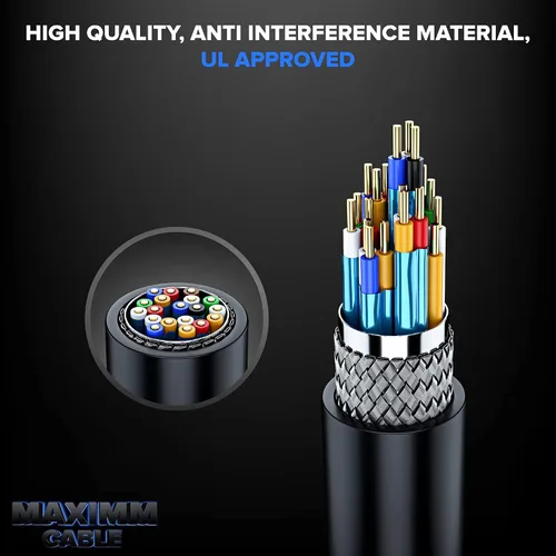 Miniatura 2 de Maximm - Cable HDMI 2.0 4K de alta velocidad (incluye clips de cable, empates y adaptador de ángulo recto) en múltiples tamaños y paquetes Azul - 1