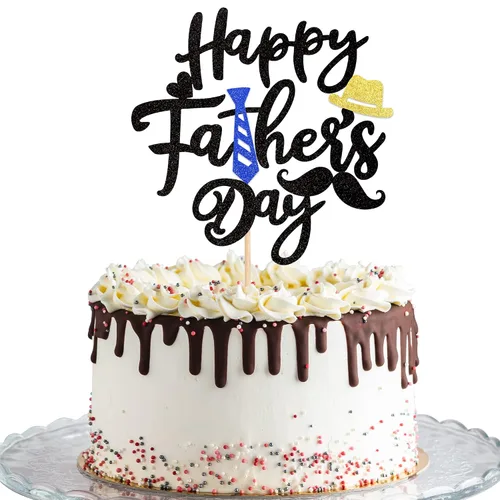 Miniatura 8 de 1 decoración para pastel del día del padre con sombrero de corbata de bigote con purpurina negra, Best Dad Ever Cake Pick Super Dad Cake Pick Super