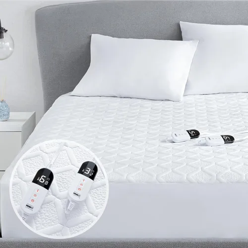Degrees of Comfort - Cubrecolchón térmico California King, calentador de cama eléctrico con dos controladores, 6 niveles de calefacción, apagado